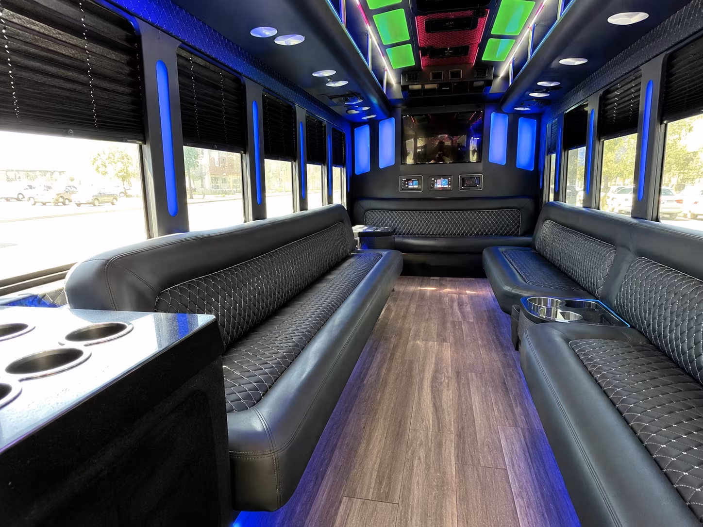 albany 15 passenger party bus inside