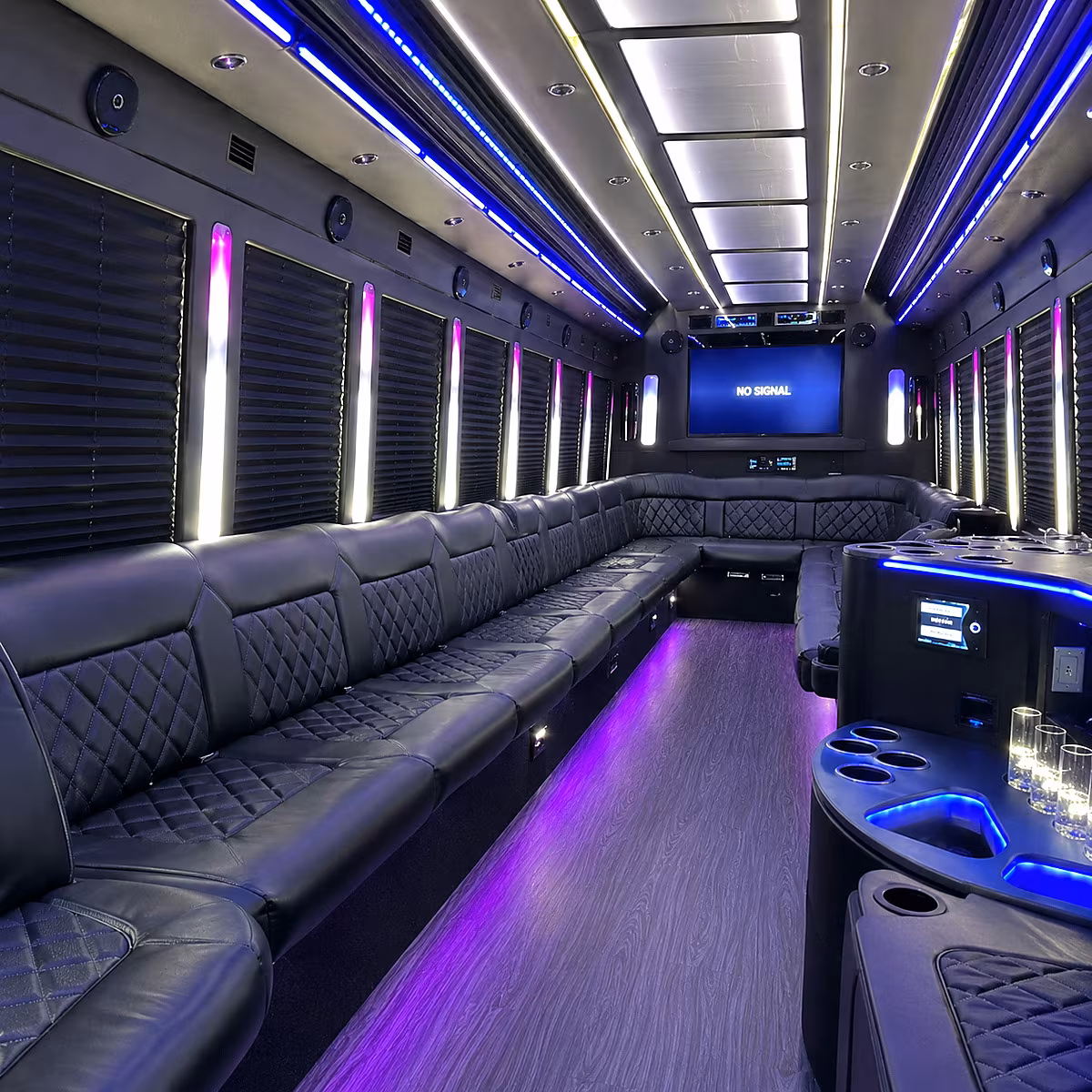 albany 30 passenger party bus inside